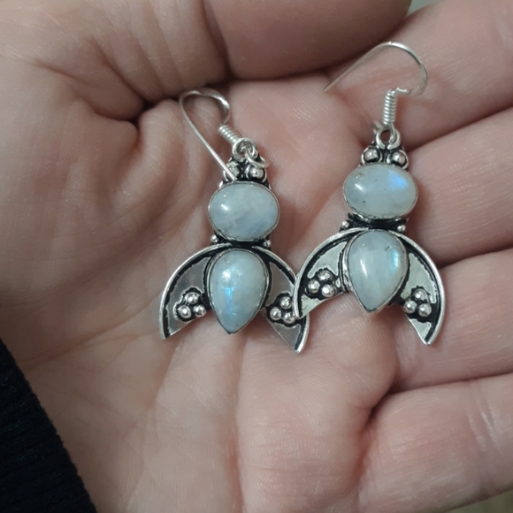 New Rainbow Moonstone Silver Earrings. - Picture 3 of 8